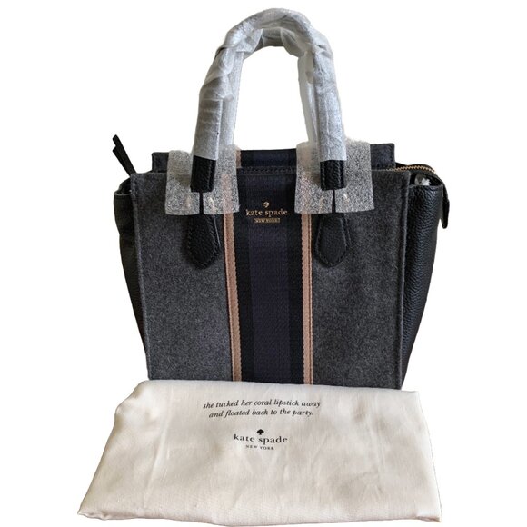 NWT KATE SPADE Charcoal Grey & Navy Jackson Street Small Hayden Satchel RARE - Picture 7 of 13